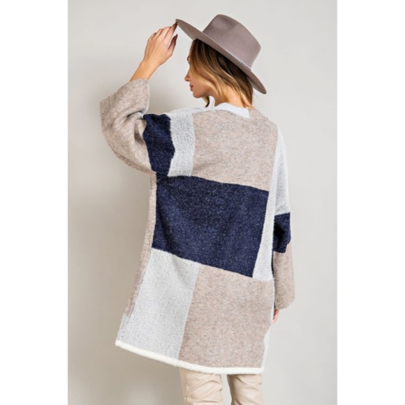 SOLD OUT Navy Colorblock Soft Knit Fall Winter Casual Women's Duster Cardigan - Picture 6 of 8